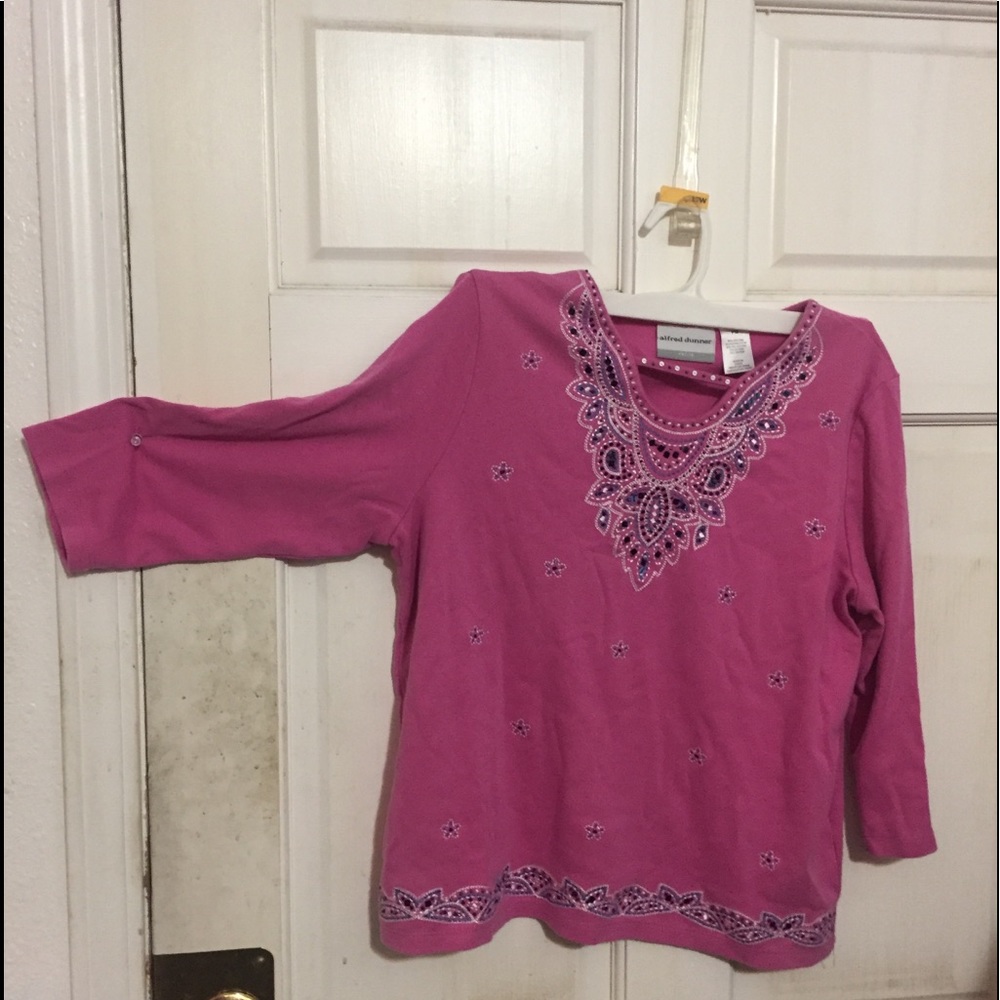 Beaded poly-cotton HOT pink top from Alfred Dunner.